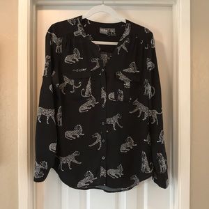 Women’s Soho NYC Blouse Black/White Cheetah Print
